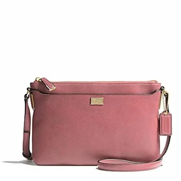 Coach Madison Leather East West Swingpack Crossbody Bag, Dusty Rose/Rouge Color - Picture 1 of 10